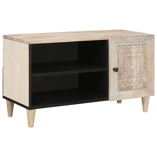 TV-Schränk mit Regal Weiß 80 x 33 x 46 cm massives Mangoholz