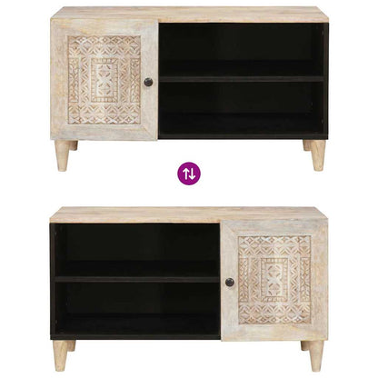 TV-Schränk mit Regal Weiß 80 x 33 x 46 cm massives Mangoholz