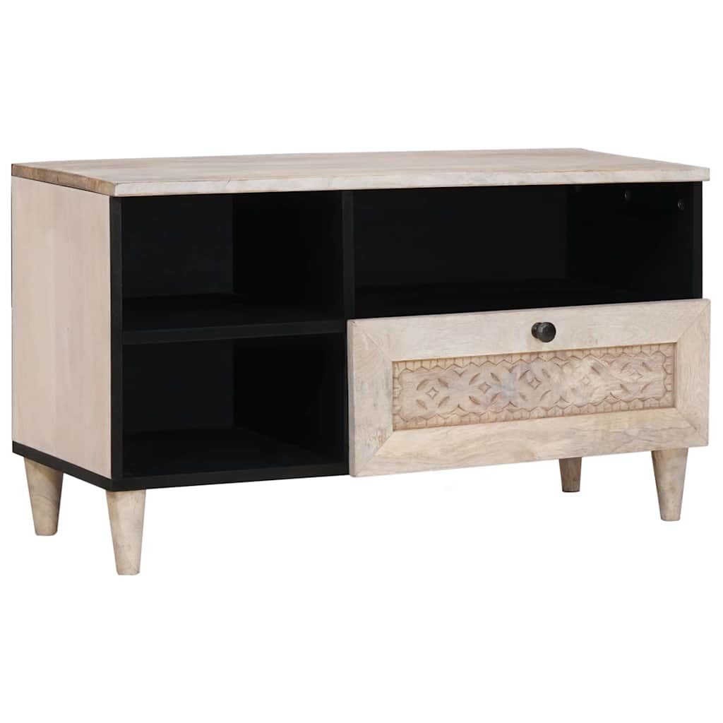 TV-Schränk mit Regal Weiß 80 x 33 x 46 cm massives Mangoholz