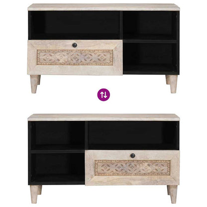 TV-Schränk mit Regal Weiß 80 x 33 x 46 cm massives Mangoholz