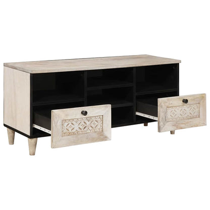 TV-Schränk mit Regal Weiß 100 x 33 x 46 cm massives Mangoholz