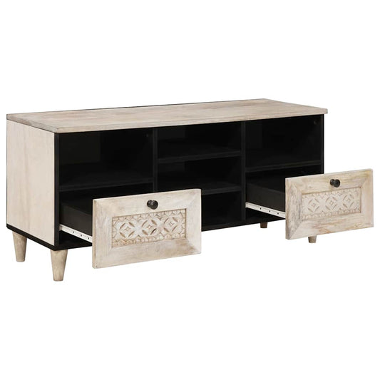 TV-Schränk mit Regal Weiß 100 x 33 x 46 cm massives Mangoholz