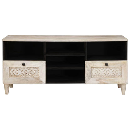 TV-Schränk mit Regal Weiß 100 x 33 x 46 cm massives Mangoholz