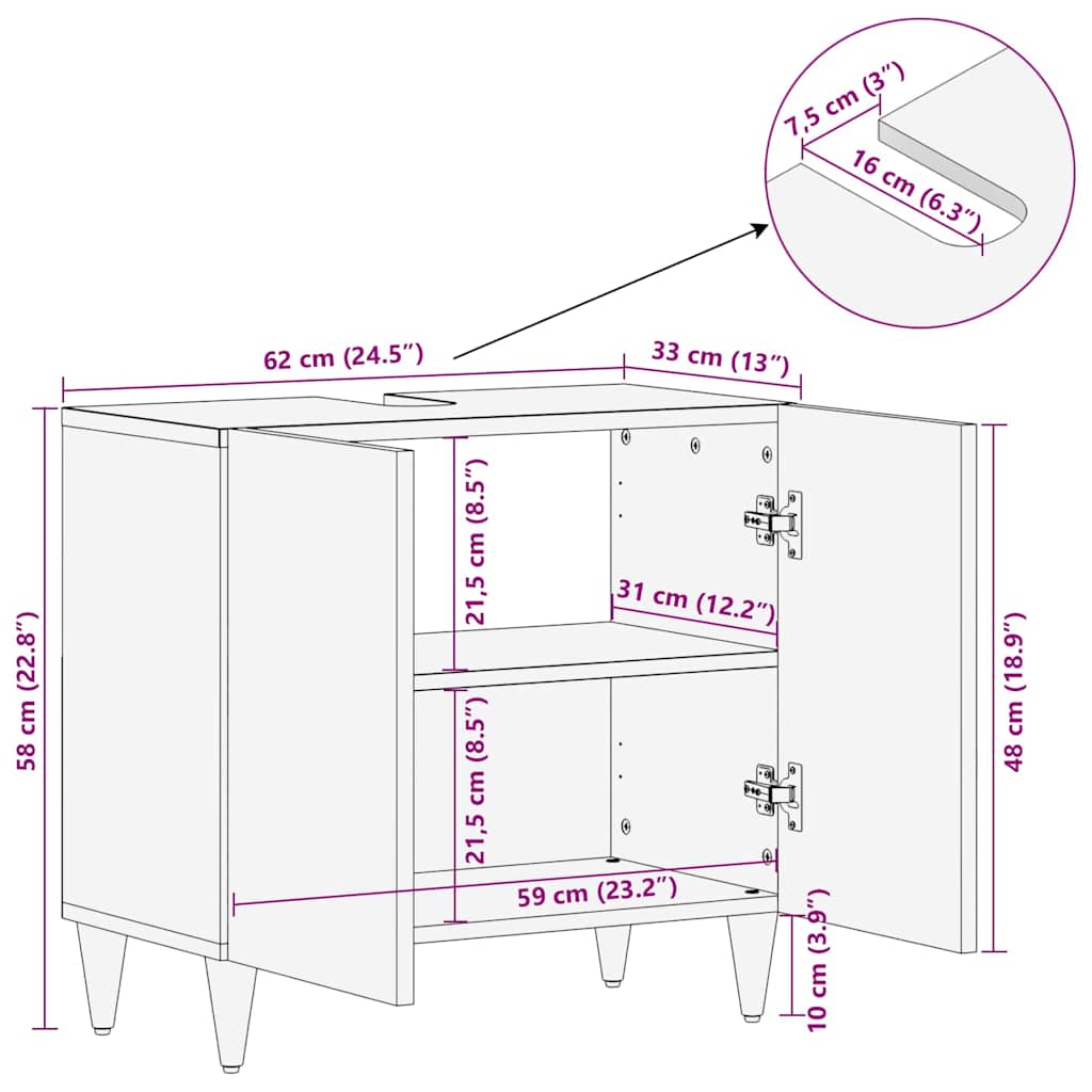 Badezimmer Schrank Weiß 62 x 33 x 58 cm Massives Mango Holz