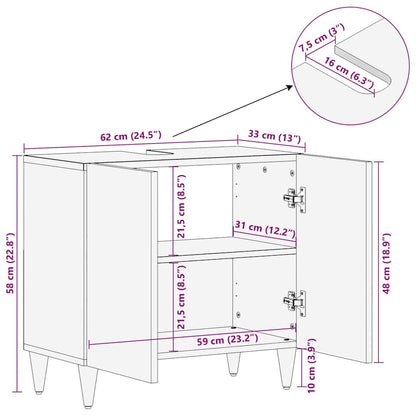 Badezimmer Schrank Weiß 62 x 33 x 58 cm Massives Mango Holz