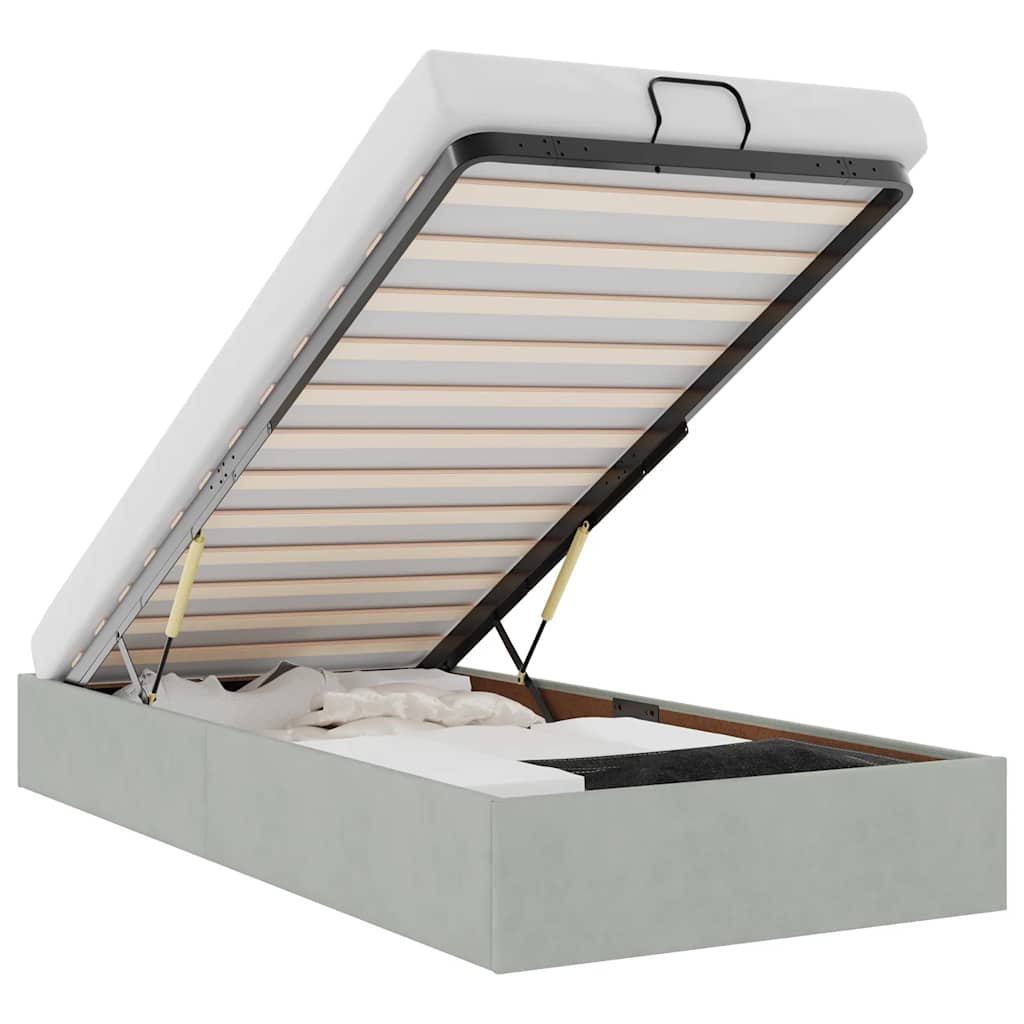 Ottoman-Bett ohne Matratze Hellgrau 90x190 cm Samt