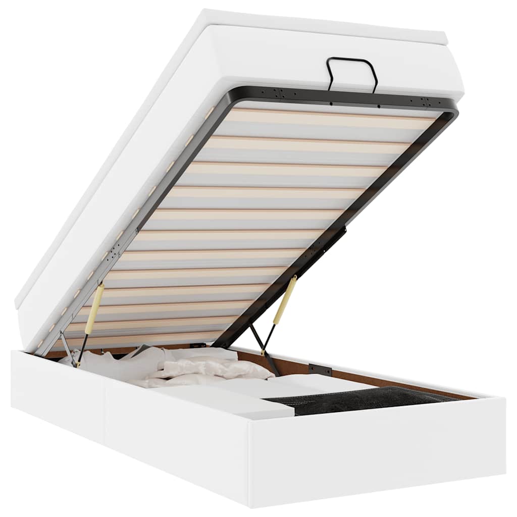 Ottoman-Bett mit Matratze Weiß 90x200 cm Kunstleder