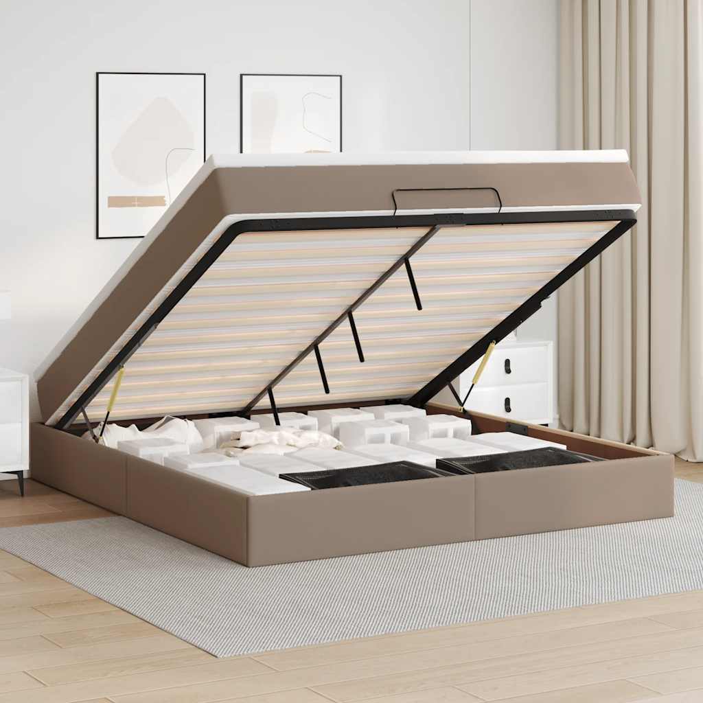 Ottoman-Bett mit Matratze Cappuccino-Braun 160x200cm Kunstleder