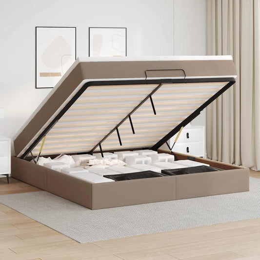 Ottoman-Bett mit Matratze Cappuccino-Braun 160x200cm Kunstleder