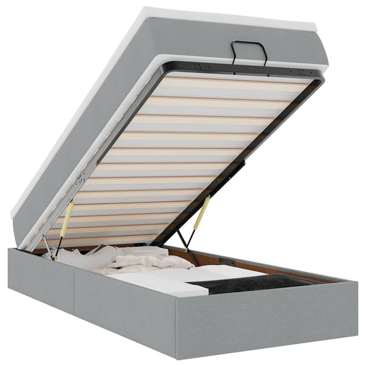 Ottoman-Bett mit Matratze Hellgrau 90x190 cm Stoff