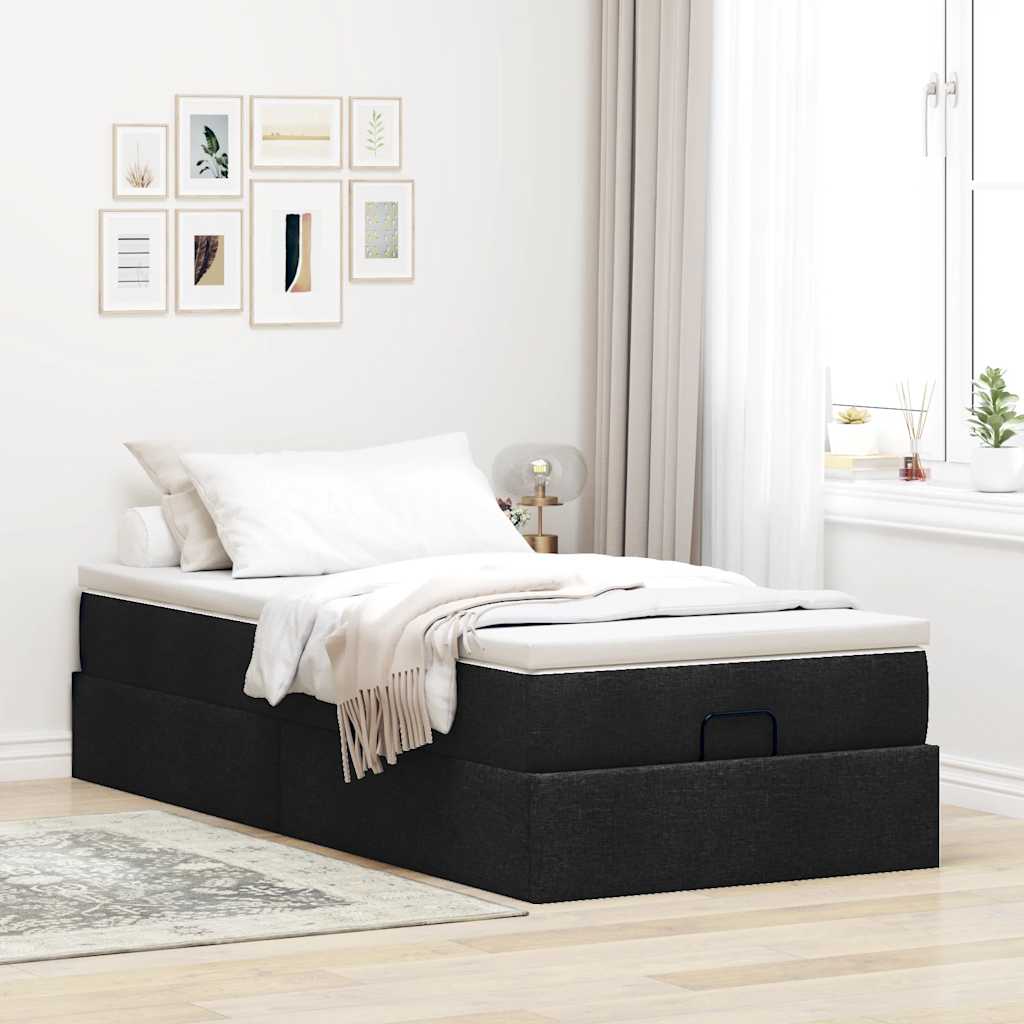 Ottoman-Bett mit Matratze Schwarz 90x190 cm Stoff