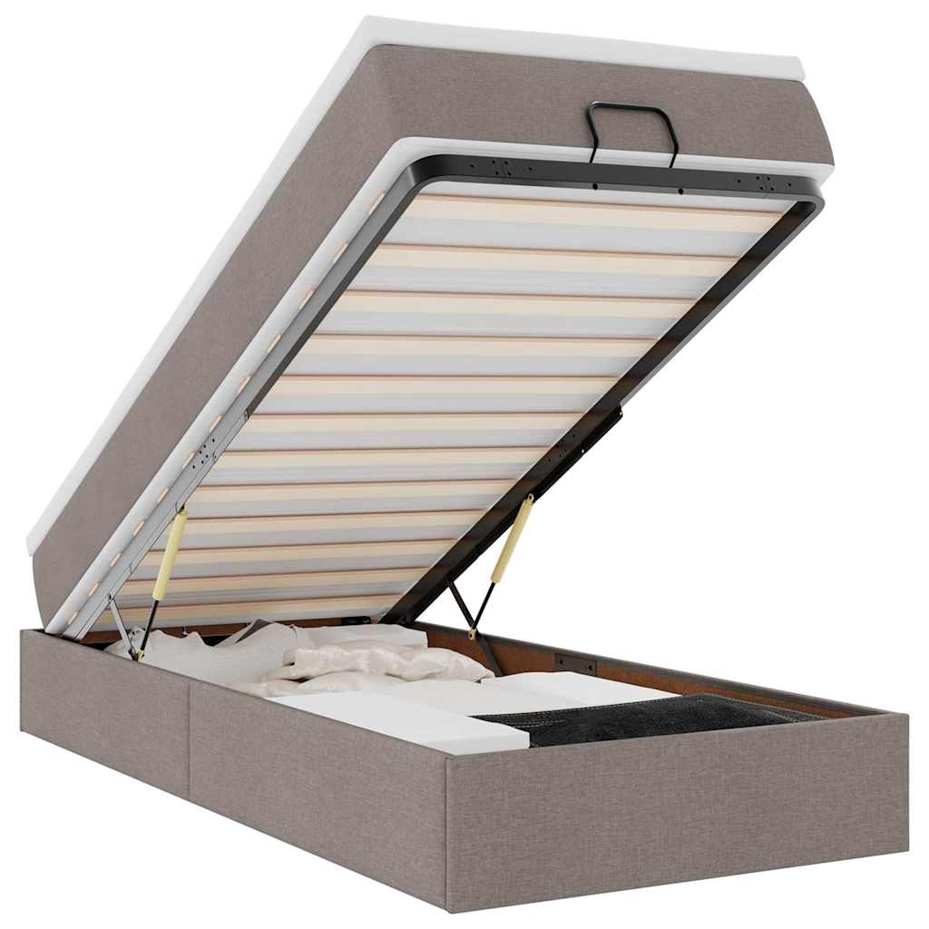 Ottoman-Bett mit Matratze Taupe 100x200 cm Stoff