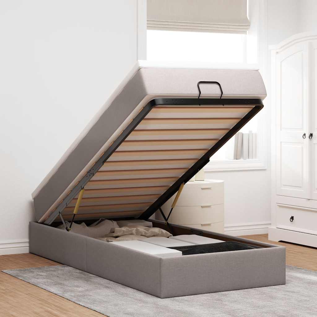 Ottoman-Bett mit Matratze Taupe 100x200 cm Stoff