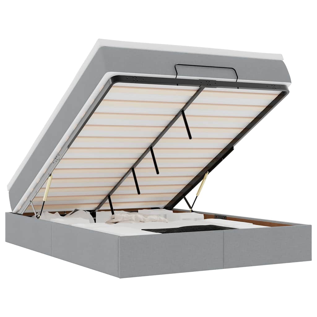 Ottoman-Bett mit Matratze Hellgrau 140x190 cm Stoff