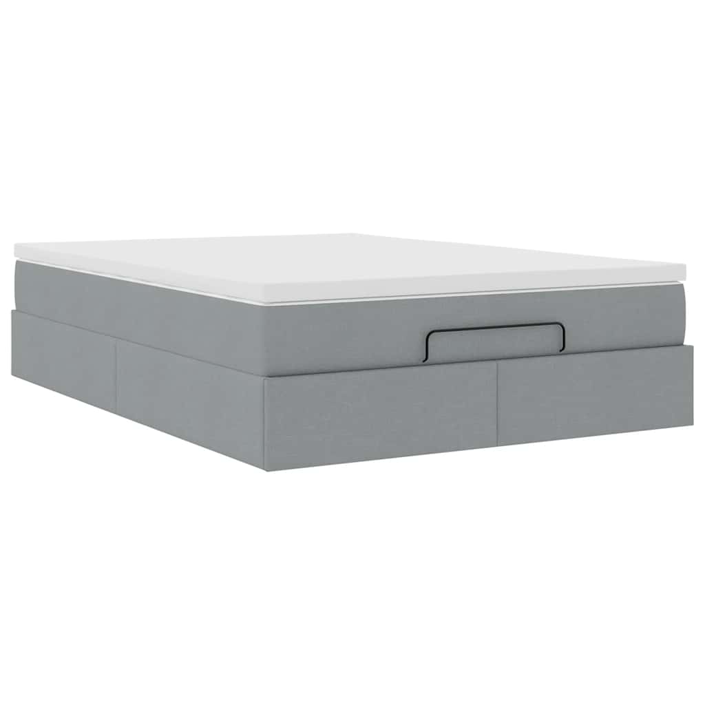 Ottoman-Bett mit Matratze Hellgrau 140x190 cm Stoff