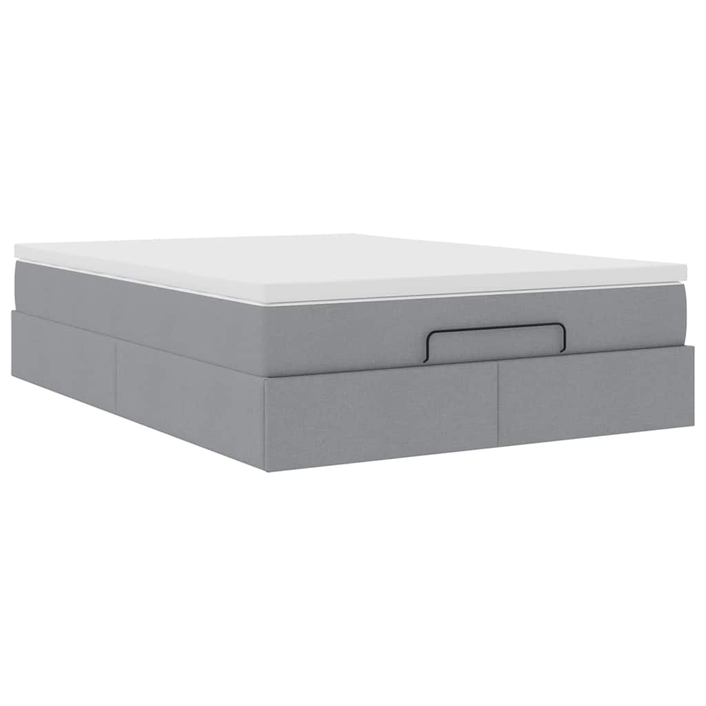 Ottoman-Bett mit Matratze Hellgrau 140x200 cm Stoff