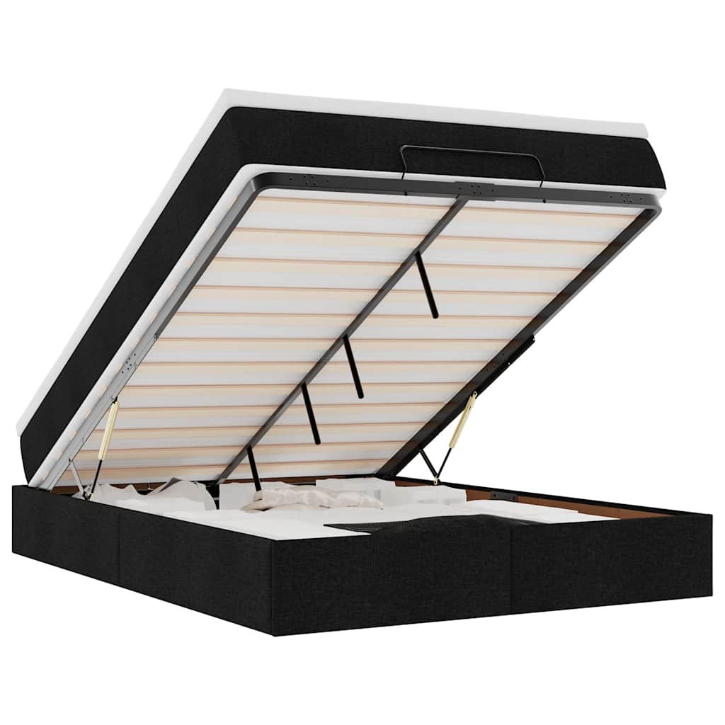 Ottoman-Bett mit Matratze Schwarz 140x200 cm Stoff