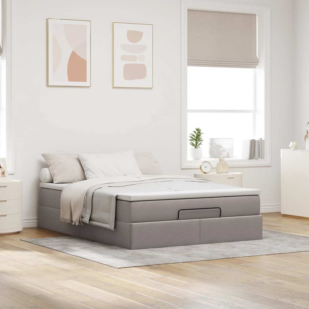 Ottoman-Bett mit Matratze Taupe 140x200 cm Stoff