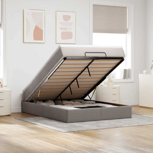 Ottoman-Bett mit Matratze Taupe 140x200 cm Stoff