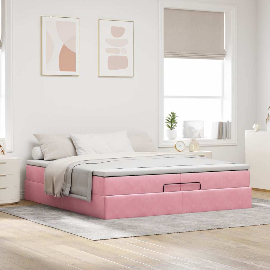 Ottoman-Bett mit Matratzen Rosa 200x200 cm Samt