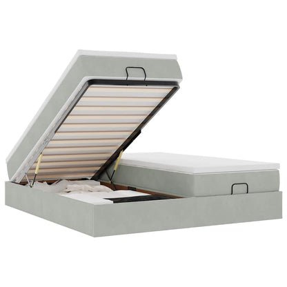 Ottoman-Bett mit Matratzen Hellgrau 200x200 cm Samt