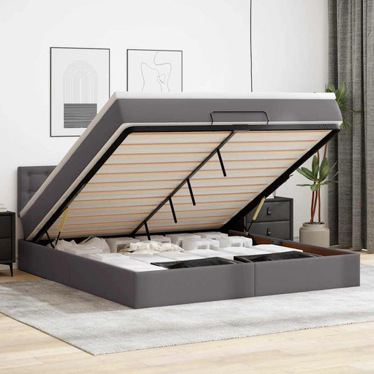 Ottoman-Bett mit Matratze Grau 180x200 cm Kunstleder