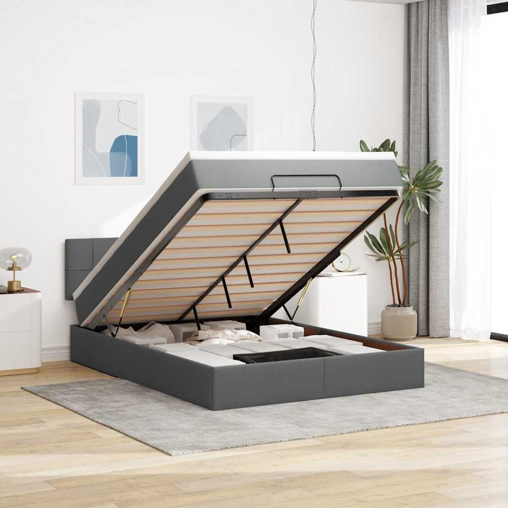 Ottoman-Bett mit Matratze Dunkelgrau 140x190 cm Stoff