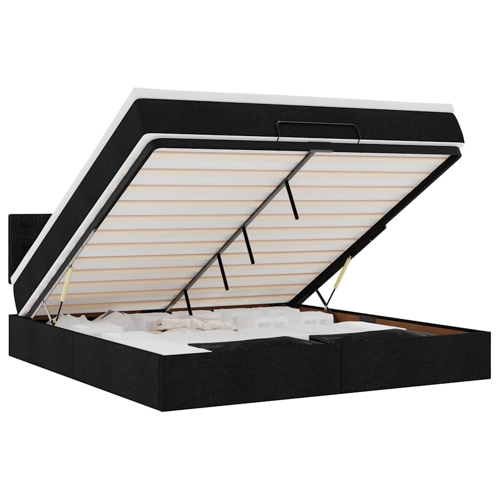 Ottoman-Bett mit Matratze Schwarz 160x200 cm Stoff