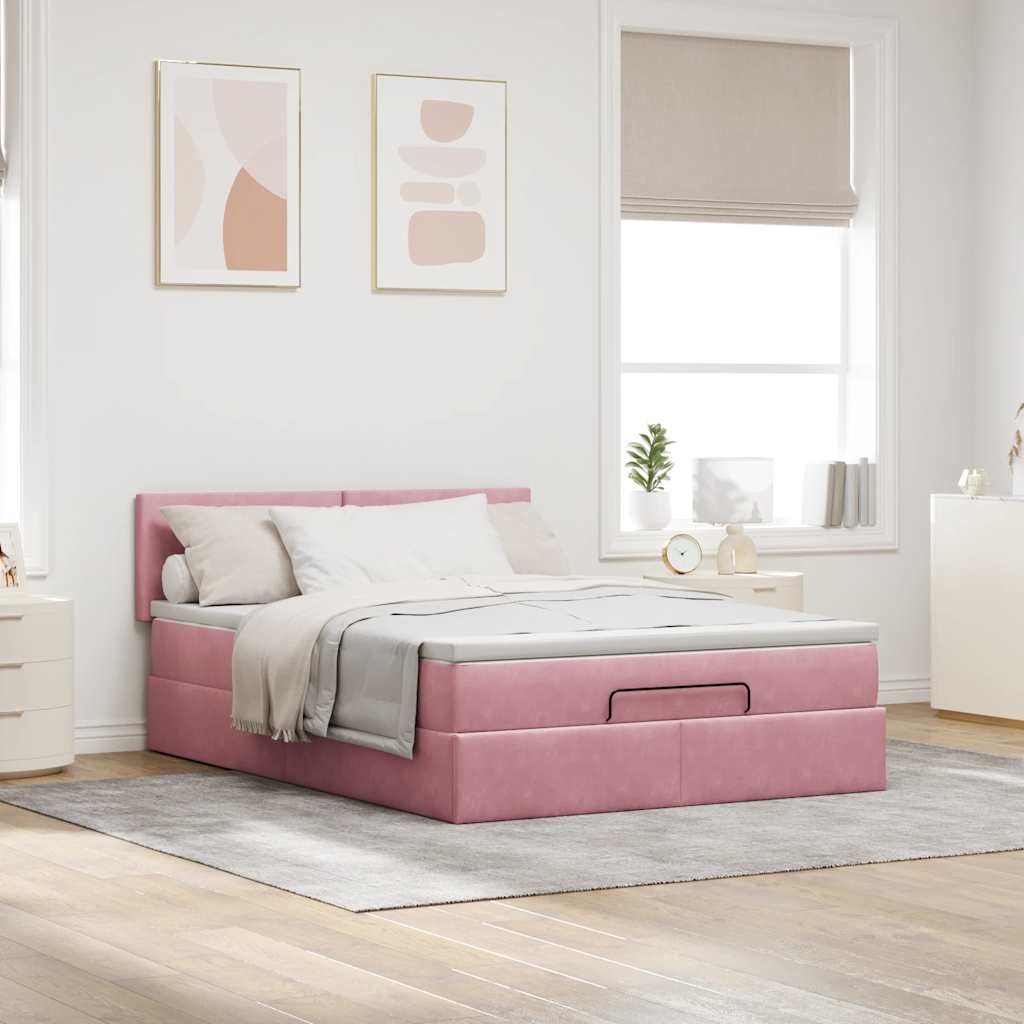 Ottoman-Bett mit Matratze Rosa 140x200 cm Samt