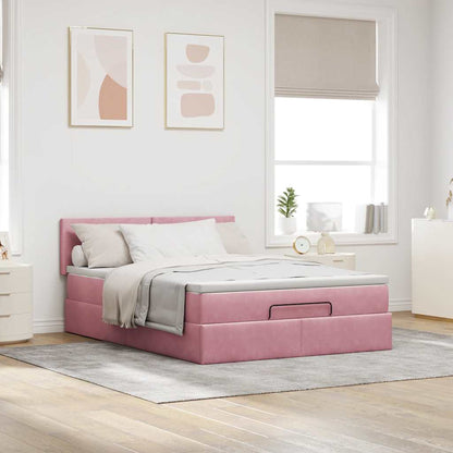 Ottoman-Bett mit Matratze Rosa 140x200 cm Samt