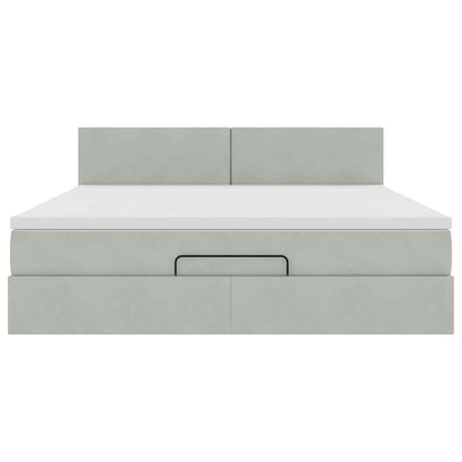 Ottoman-Bett mit Matratze Hellgrau 160x200 cm Samt