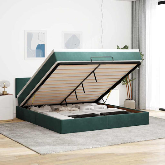 Ottoman-Bett mit Matratze Dunkelgrün 180x200 cm Samt