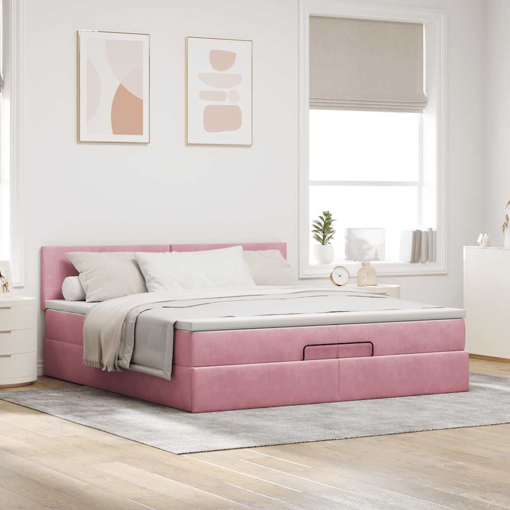 Ottoman-Bett mit Matratze Rosa 200x200 cm Samt