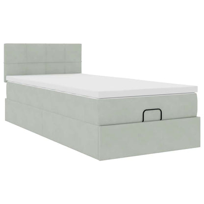 Ottoman-Bett mit Matratze Hellgrau 100x200 cm Samt