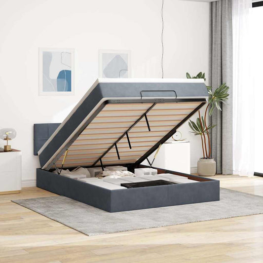 Ottoman-Bett mit Matratze Dunkelgrau 140x190 cm Samt
