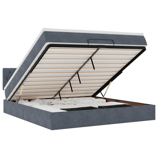 Ottoman-Bett mit Matratze Dunkelgrau 160x200 cm Samt