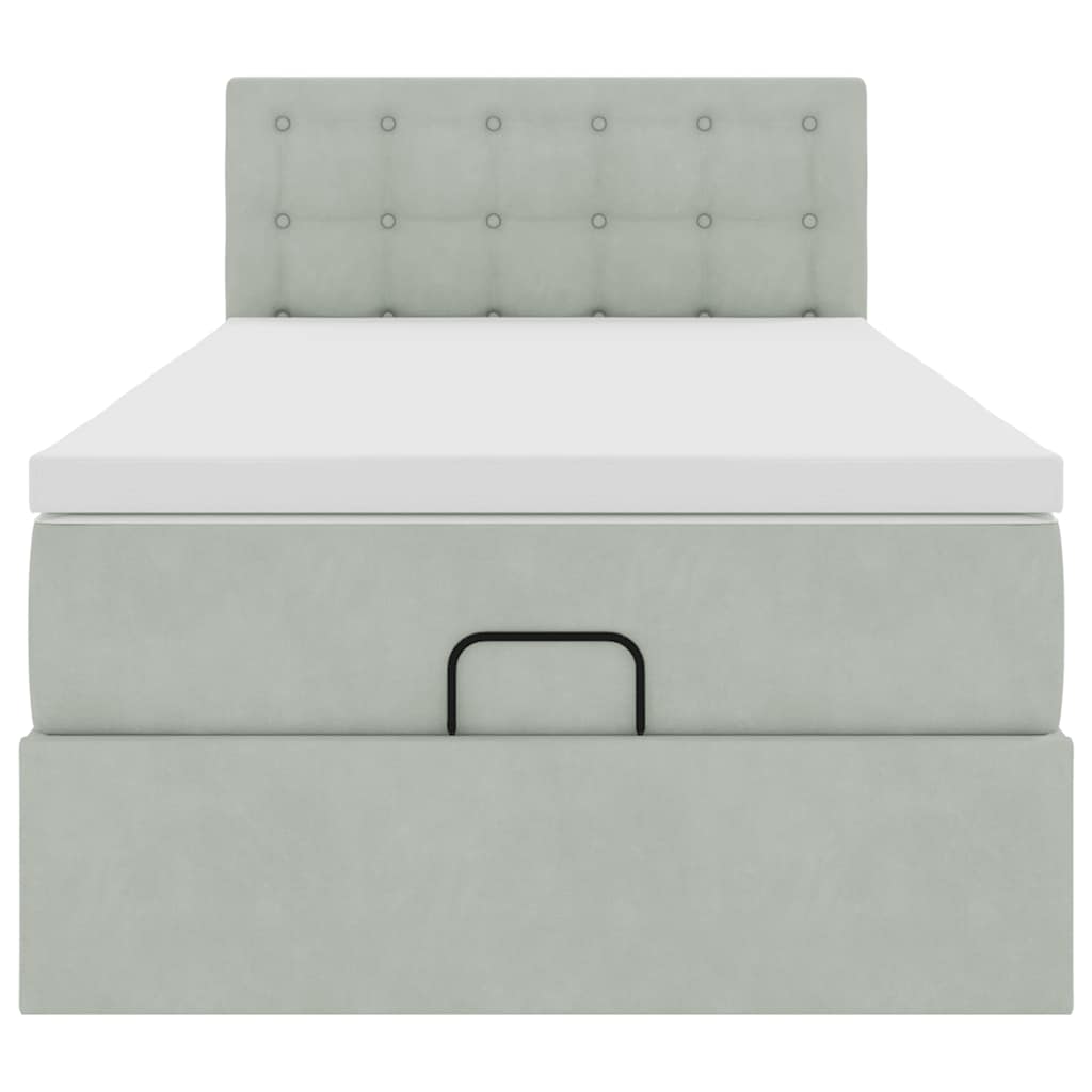 Ottoman-Bett mit Matratze Hellgrau 90x190 cm Samt