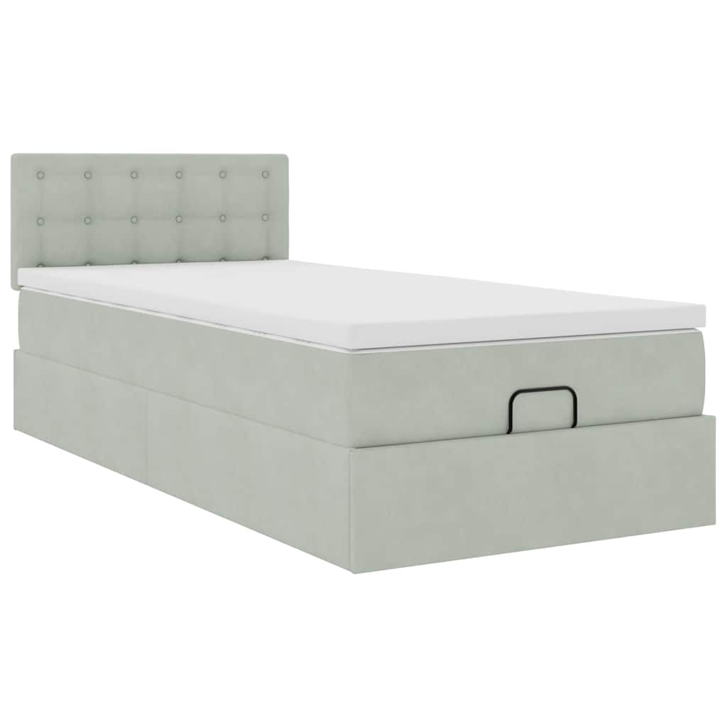 Ottoman-Bett mit Matratze Hellgrau 100x200 cm Samt
