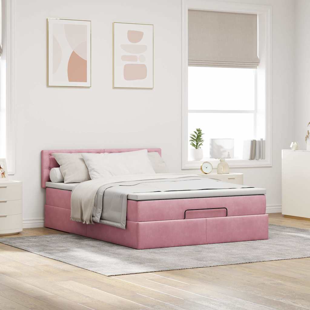 Ottoman-Bett mit Matratze Rosa 140x200 cm Samt