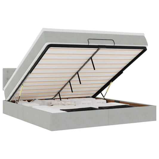 Ottoman-Bett mit Matratze Hellgrau 160x200 cm Samt