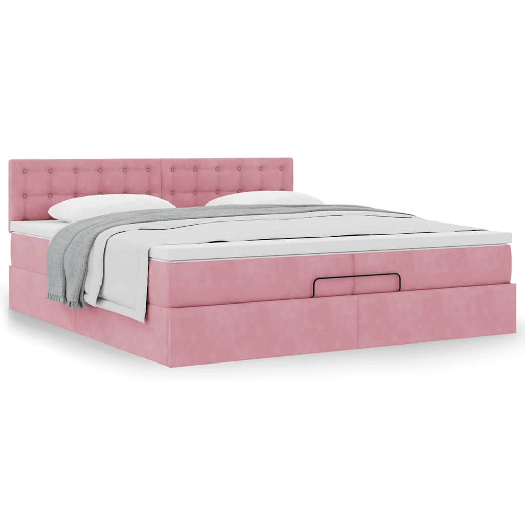 Ottoman-Bett mit Matratze Rosa 200x200 cm Samt