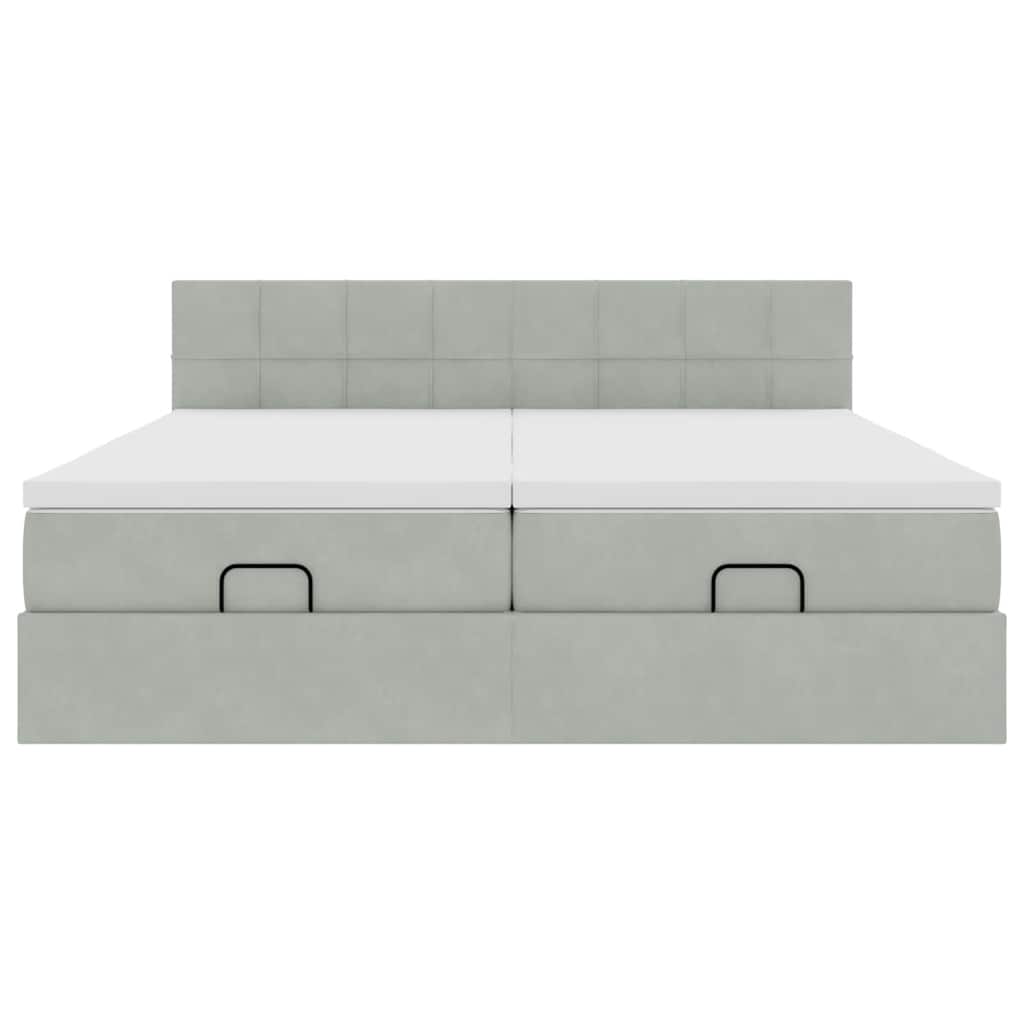 Ottoman-Bett mit Matratzen Hellgrau 200x200 cm Samt