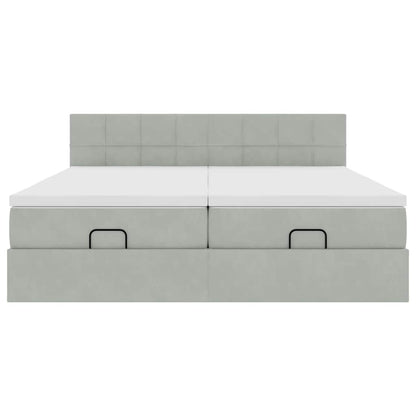 Ottoman-Bett mit Matratzen Hellgrau 200x200 cm Samt