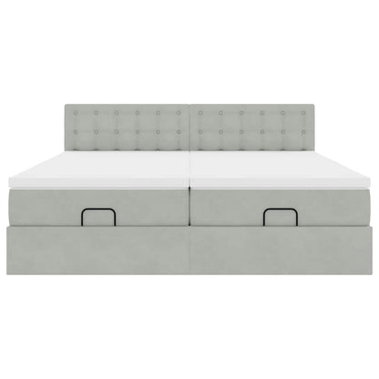 Ottoman-Bett mit Matratzen Hellgrau 200x200 cm Samt