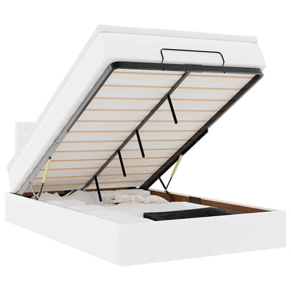 Ottoman-Bett mit Matratzen & LEDs Reinweiß 120x190cm Kunstleder