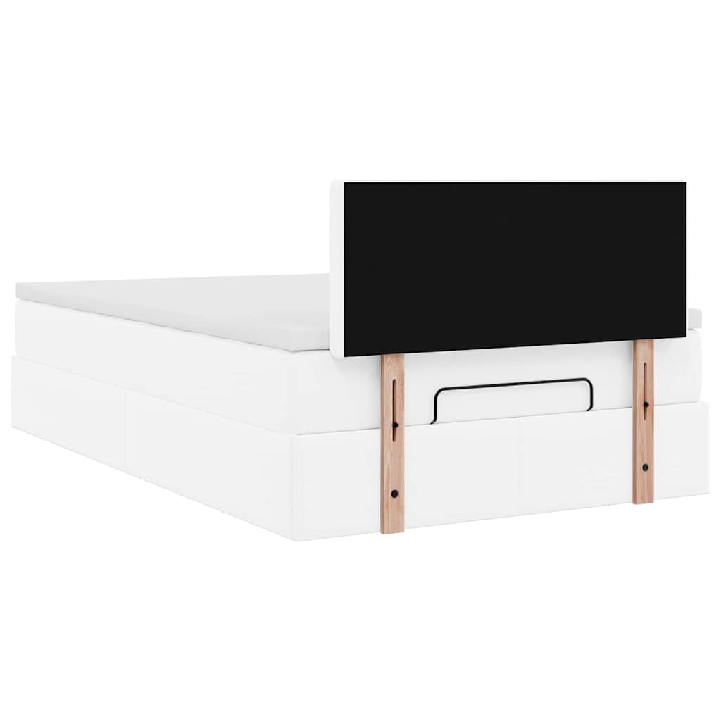 Ottoman-Bett mit Matratzen & LEDs Reinweiß 120x190cm Kunstleder