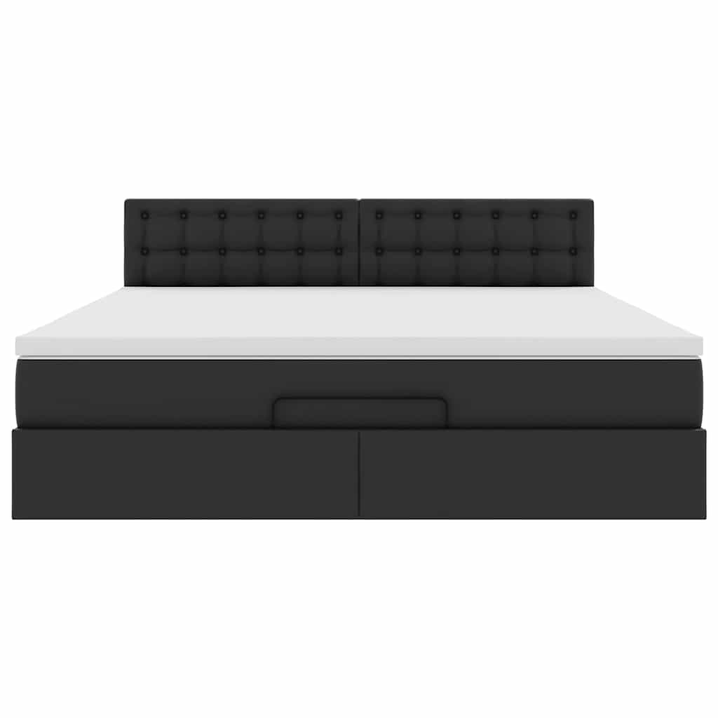 Ottoman-Bett mit Matratzen & LEDs Schwarz 160x200 cm Kunstleder