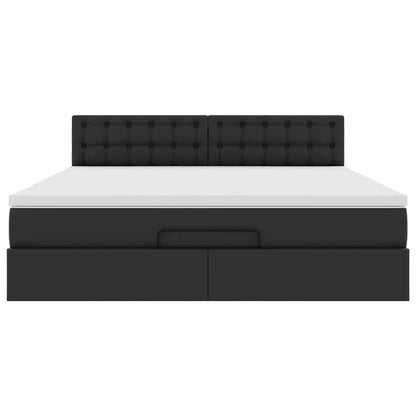 Ottoman-Bett mit Matratzen & LEDs Schwarz 160x200 cm Kunstleder