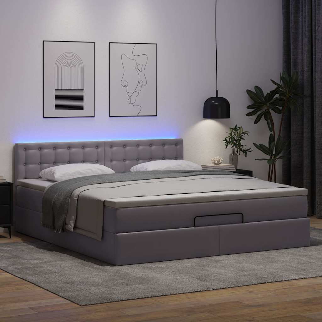Ottoman-Bett mit Matratzen & LEDs Grau 160x200 cm Kunstleder