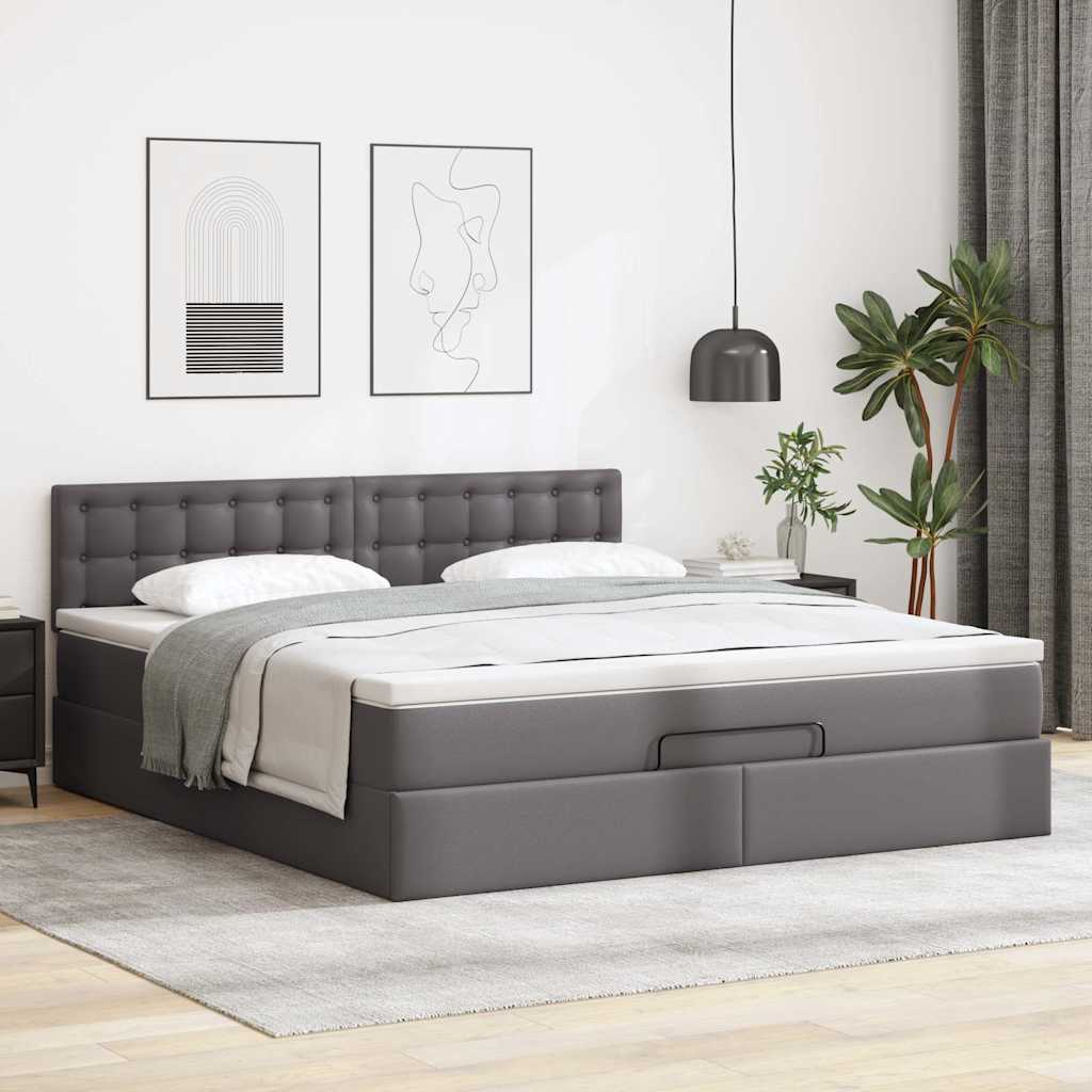 Ottoman-Bett mit Matratzen & LEDs Grau 160x200 cm Kunstleder